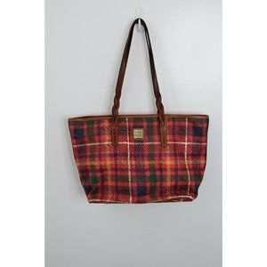 Dooney & Bourke Red Tartan Plaid Braided Handle Shopper Tote